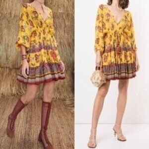Alexis Holli Amber Bloom Floral Print Bohemian Tiered Mini Dress Size S